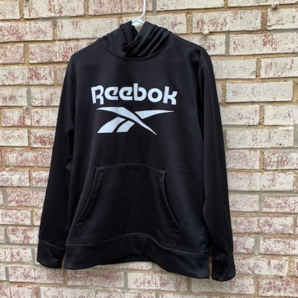 REEBOK Men's size medium black hoodie with white logo